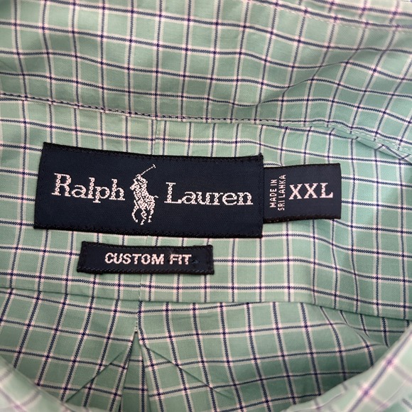 Ralph Lauren Men Button Down Shirt XXL Green Plaid Custom Fit Preppy Classic - Picture 4 of 6